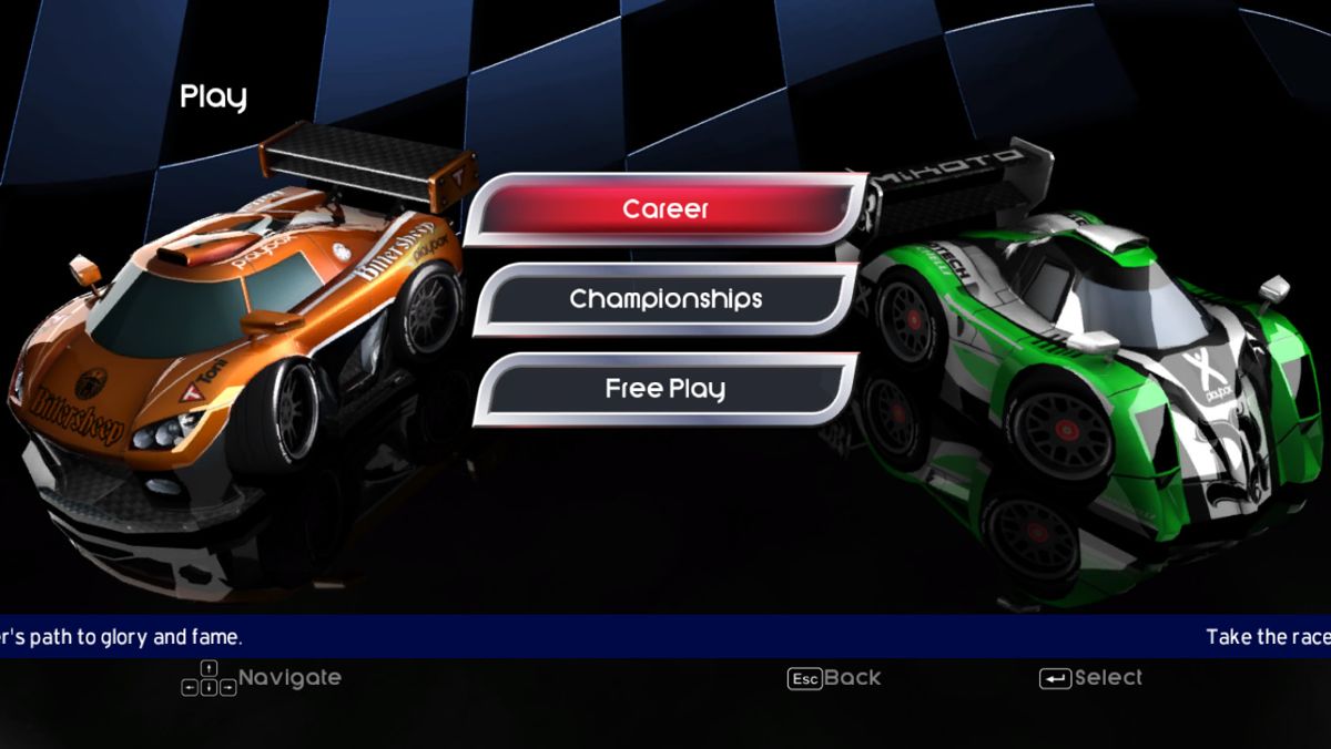 Bang Bang Racing (Windows) screenshot: Selection between the three main game modes
