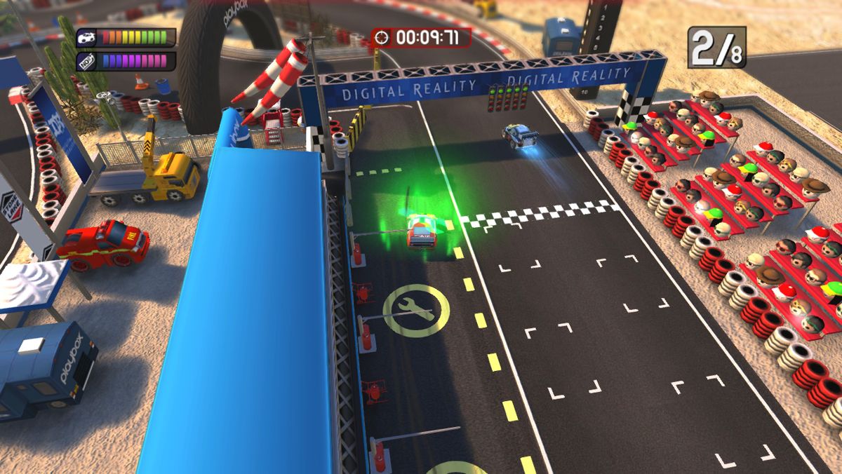 Bang Bang Racing (Windows) screenshot: Driving through the pit lane to restore the car's health.