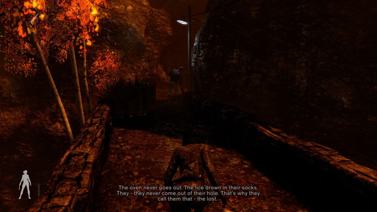 Velvet Assassin (Xbox 360) screenshot: Your first kill is a drunken soldier, an easy target for the tutorial.