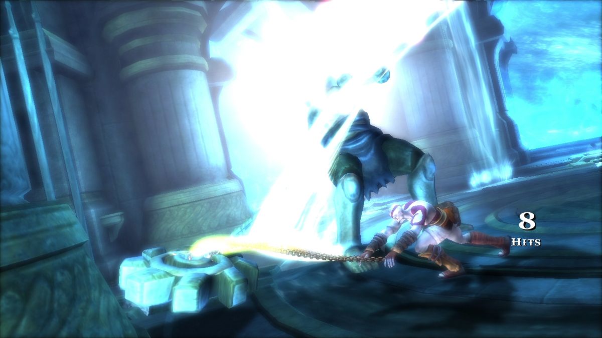 God of War: Ghost of Sparta (PlayStation 3) screenshot: Kratos uses automaton's own weapons against him.