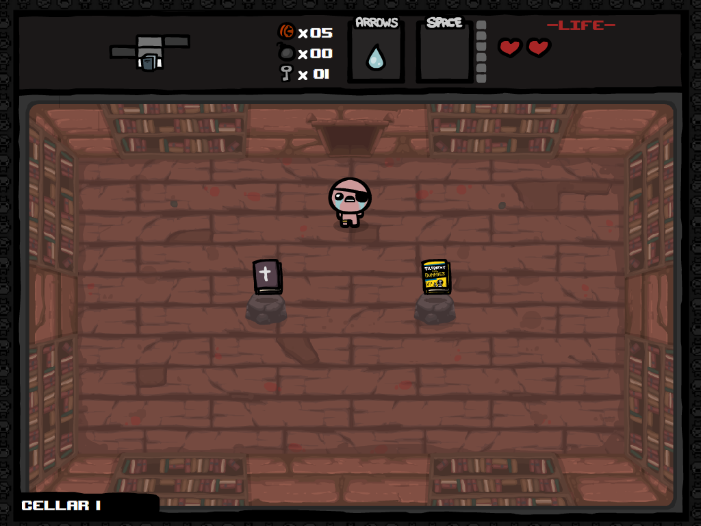 The Binding of Isaac: Wrath of the Lamb (Windows) screenshot: A room with the book Teleportation for Dummies