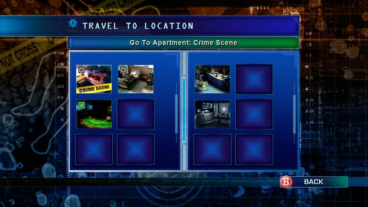 CSI: Crime Scene Investigation - Hard Evidence (Xbox 360) screenshot: New locations will become available to travel to as you uncover evidence that leads you to them.