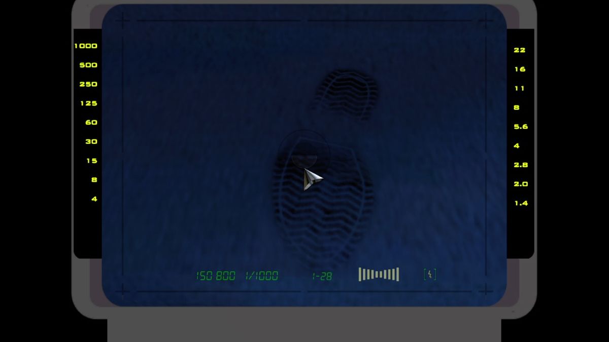 CSI: Crime Scene Investigation - Hard Evidence (Xbox 360) screenshot: Taking a photo of a shoe print... next stop, run it through the database for comparison.