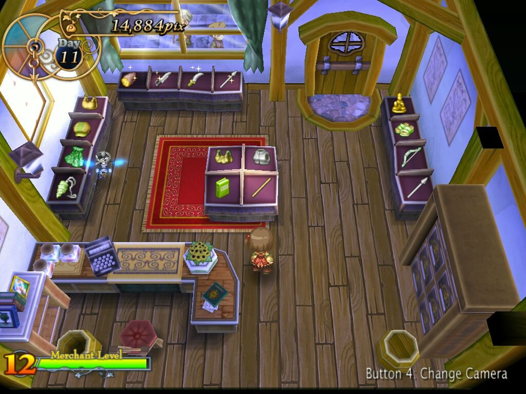 Recettear: An Item Shop's Tale (Windows) screenshot: At a certain level, Recette can expand the store and increase the number of displayed items