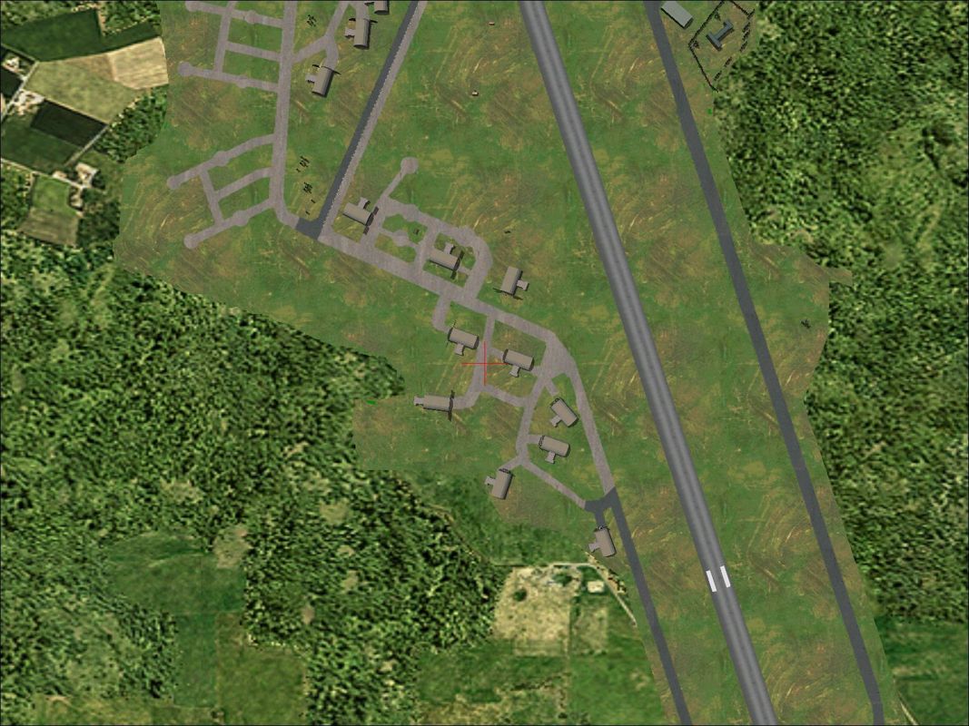 Battle of Britain: Memorial Flight (Windows) screenshot: RAF Coningsby from the air. It's quite a big airfield because, in wartime, aircraft were dispersed over a wide area