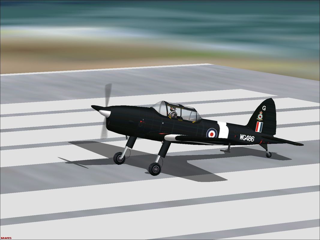 Battle of Britain: Memorial Flight (Windows) screenshot: The Chipmunk WG486 on the runway preparing for take-off. Microsoft Flight Simulator 2000 was used for this screen shot