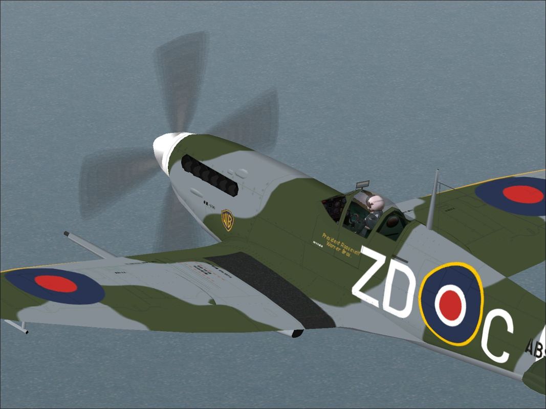 Battle of Britain: Memorial Flight (Windows) screenshot: The Spitfire MkVb AB910. Microsoft Flight Simulator 2000 was used for this screen shot.