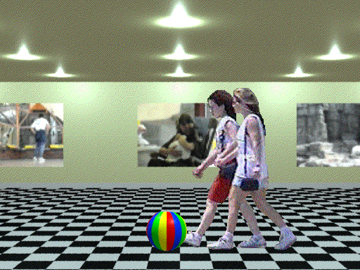The Museum of Anything Goes (Windows 3.x) screenshot: Occasionally while you're exploring the museum, you'll come across either other visitors or odd 3D animations.