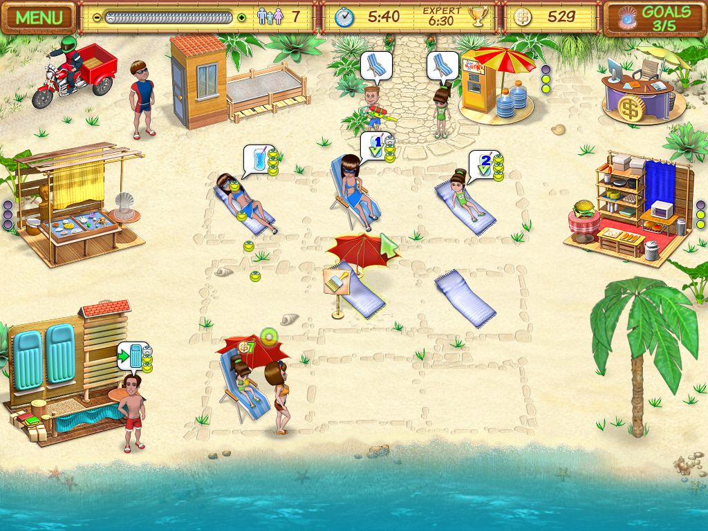 Beach Party Craze (Windows) screenshot: So many things to do at once!