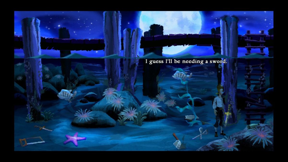 The Secret of Monkey Island: Special Edition (PlayStation 3) screenshot: It's a good thing he can hold breath for 10 minutes.