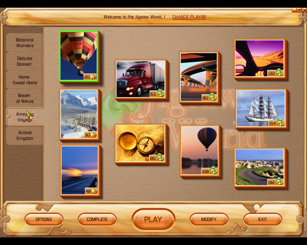 Jigsaw World (Windows) screenshot: Amazing Voyage puzzles