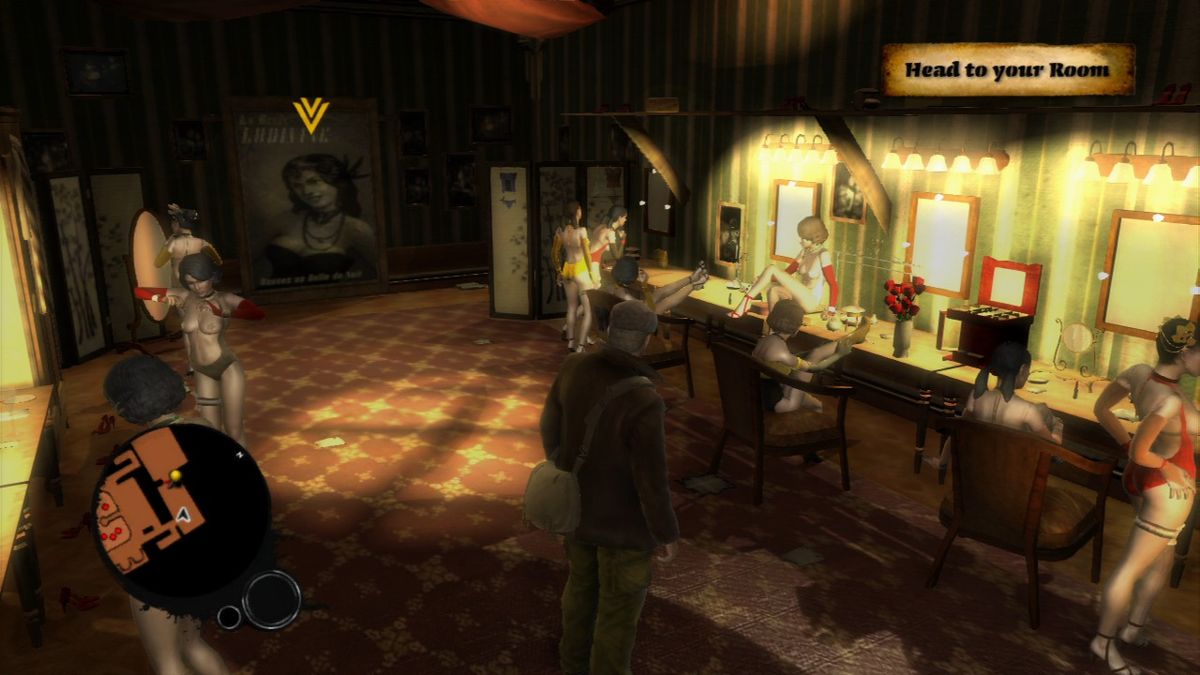 The Saboteur (PlayStation 3) screenshot: Behind the stage is a secret passage to Sean's hideout.