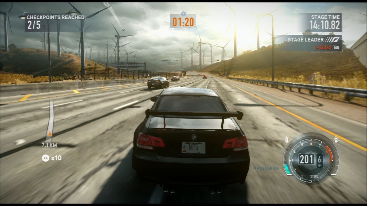 Need for Speed: The Run (PlayStation 3) screenshot: Highways will give you more space to navigate, but there'll be many civilian cars and trucks to block your way.