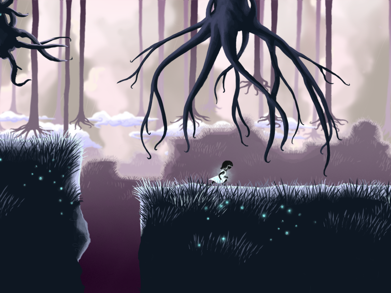 Lament (Windows) screenshot: Leaving the cave for an eerie forest.