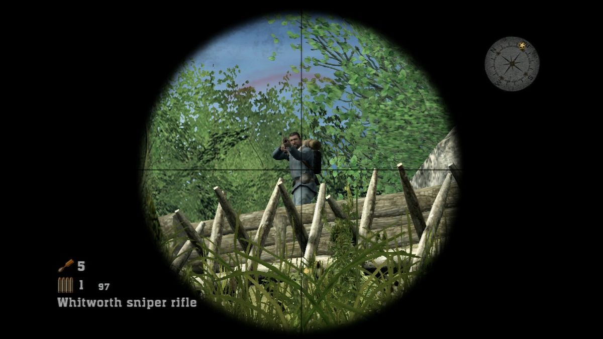 Civil War: Secret Missions (PlayStation 3) screenshot: Taking out the sharpshooters on the upper ridge.