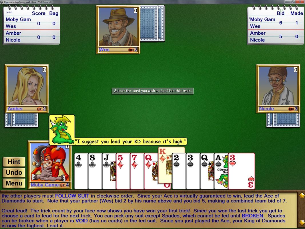 Screenshot of Championship Spades All-Stars (Windows, 2000) - MobyGames