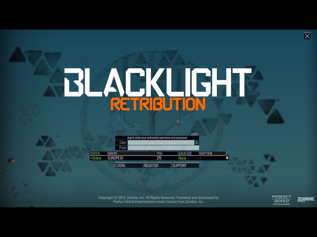 Blacklight: Retribution (Windows) screenshot: Login Screen