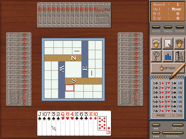Bridge Olympiad (DOS) screenshot: Playing.