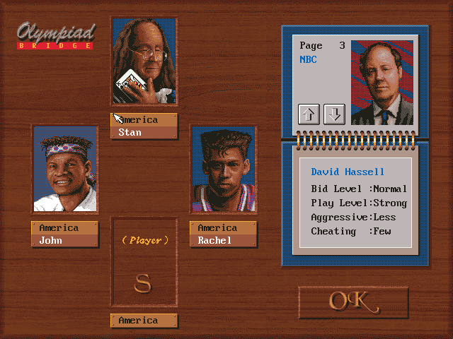 Bridge Olympiad (DOS) screenshot: Choosing the Players.