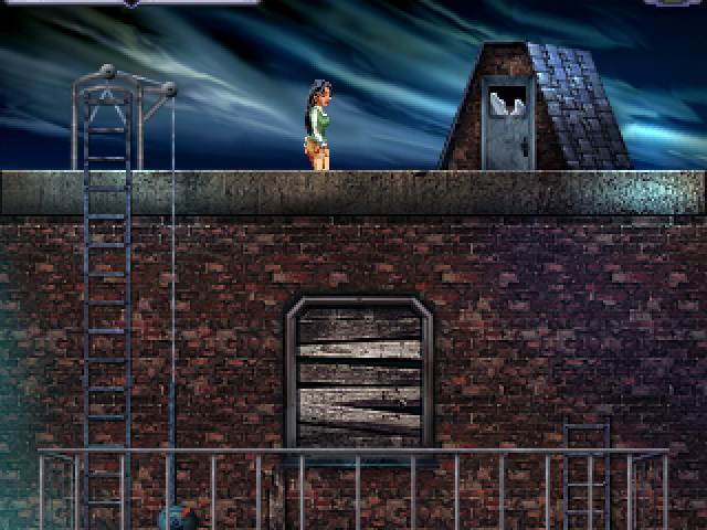 Resonance (Windows) screenshot: Anna on top of the apartment block's roof