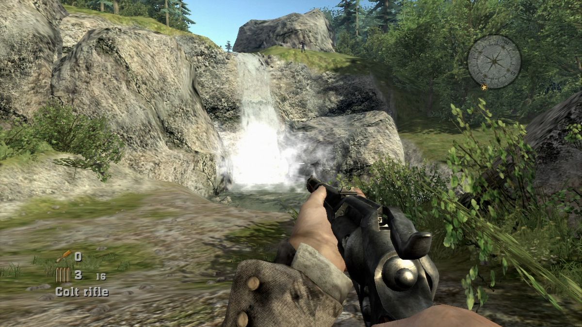 Civil War: Secret Missions (PlayStation 3) screenshot: Lone shooter at the top of that waterfall.