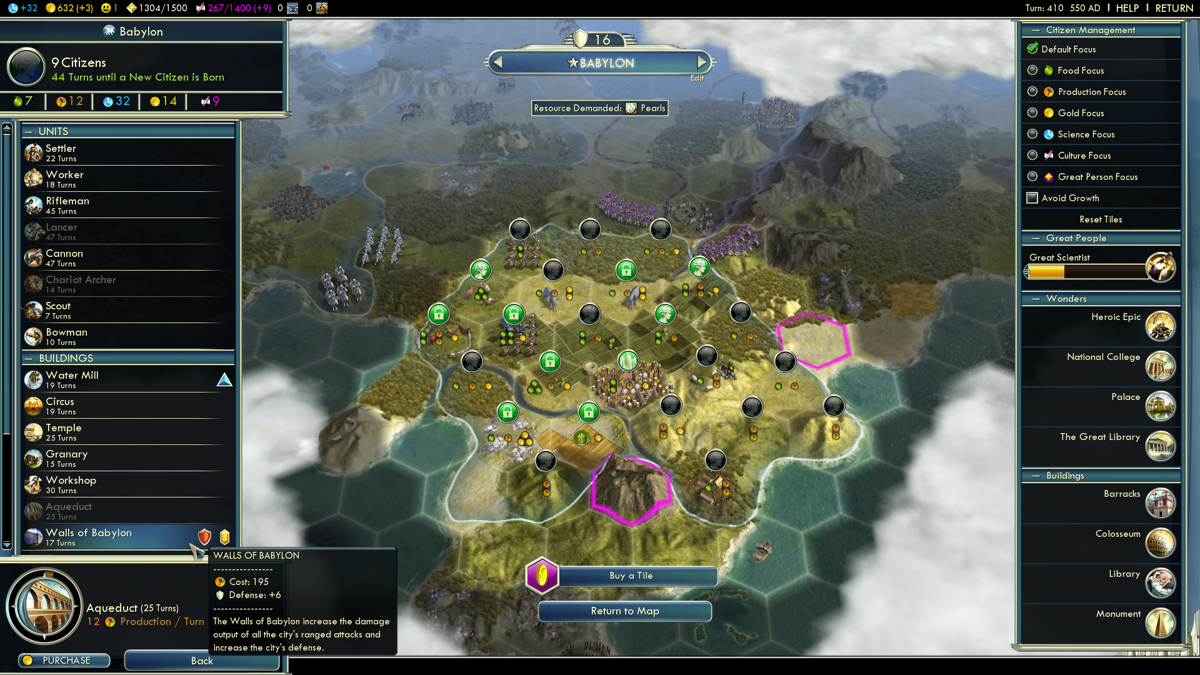 Sid Meier's Civilization V: Babylonian Civilization Pack (Windows) screenshot: Building the Walls of Babylon