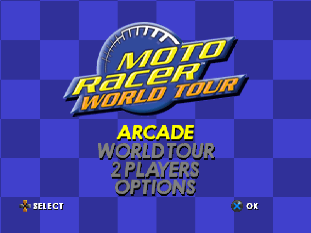 Moto Racer World Tour (PlayStation) screenshot: Main menu.
