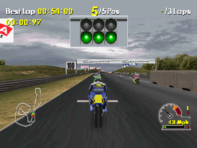 Moto Racer World Tour (PlayStation) screenshot: The race starts.