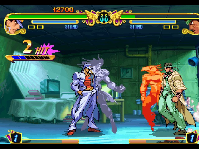 JoJo's Bizarre Adventure (PlayStation) screenshot: Jotaro makes a 2 hit combo.