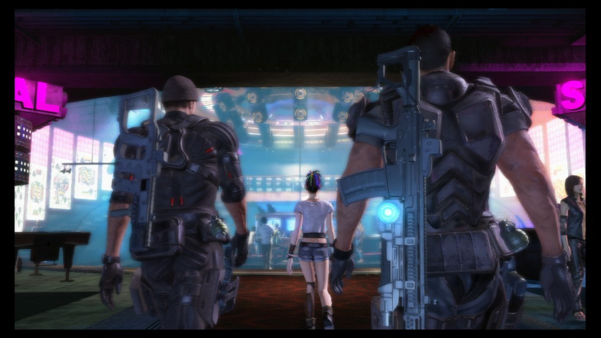 Binary Domain (PlayStation 3) screenshot: Entering the Spiral club, Mifune's territory.