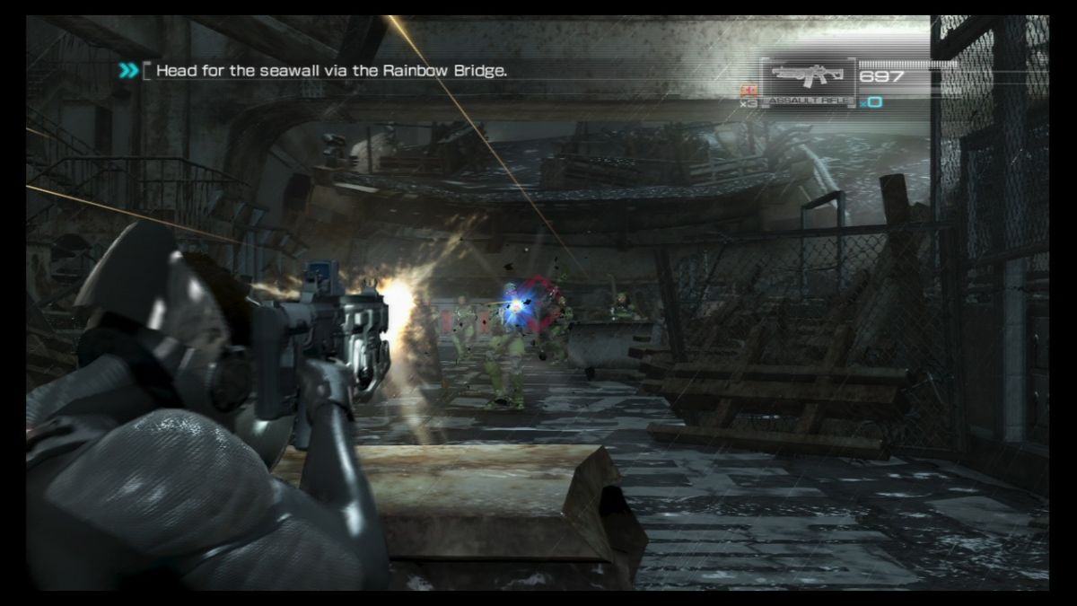 Binary Domain (PlayStation 3) screenshot: Spotted by the enemy already... so much for stealth approach.