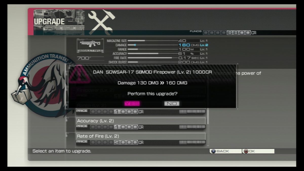 Binary Domain (PlayStation 3) screenshot: Upgrading your main weapon.