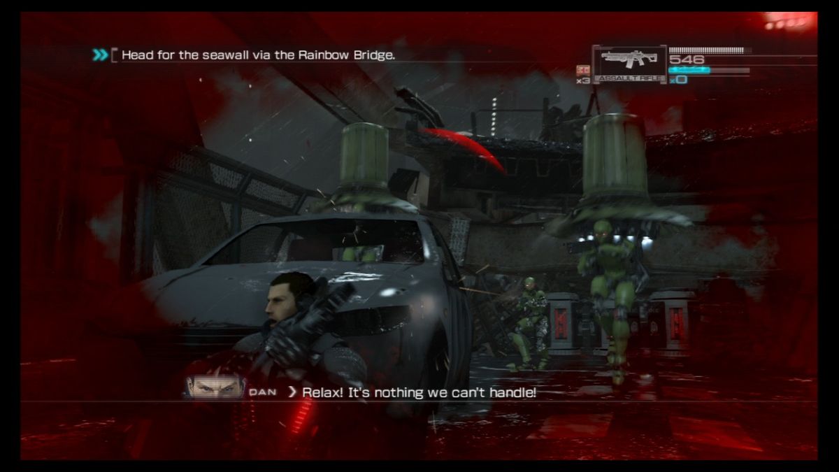 Binary Domain (PlayStation 3) screenshot: Enemy reinforcements coming from the air.