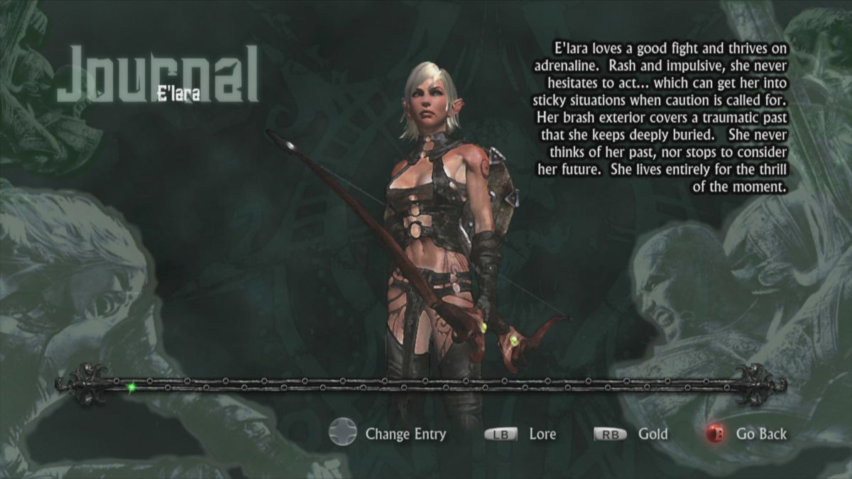 Hunted: The Demon's Forge (Xbox 360) screenshot: E'lara information