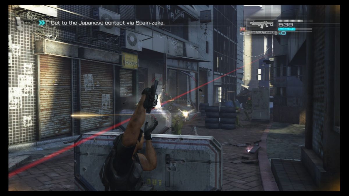 Binary Domain (PlayStation 3) screenshot: You can fire blindly behind the cover but it's imprecise at best.