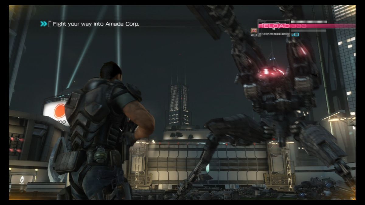 Binary Domain (PlayStation 3) screenshot: Amada building seems to be well protected.