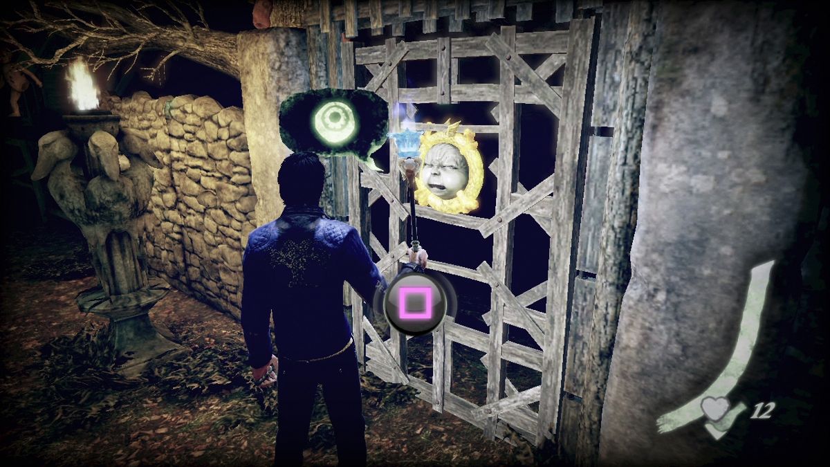 Shadows of the Damned (PlayStation 3) screenshot: I'll have to get the eyeball, or else that crying door keeper won't let me pass further.