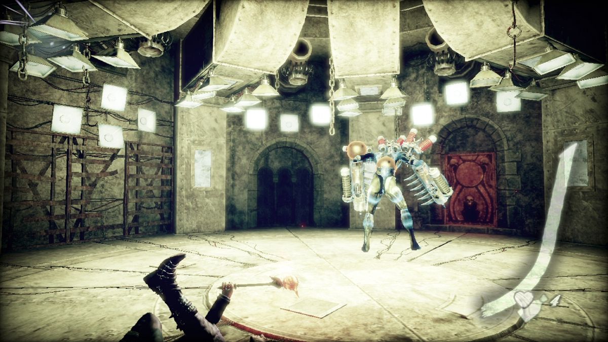 Shadows of the Damned (PlayStation 3) screenshot: Getting in such a small room with a serious enemy makes you jump even more than usual.