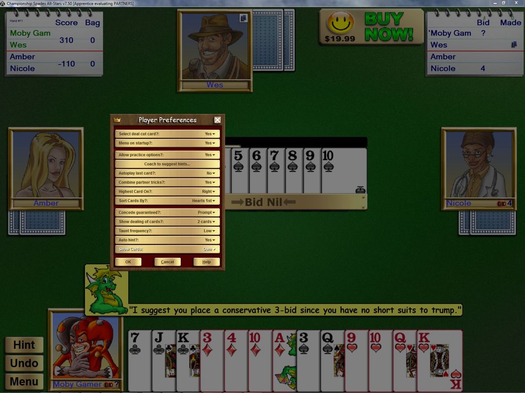 Screenshot of Championship Spades AllStars (Windows, 2000) MobyGames
