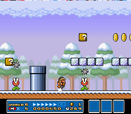 Super Mario All-Stars + Super Mario World (SNES) screenshot: Mario's Hammer Bros.' costume can help in this moment? If he will be careful, yes!