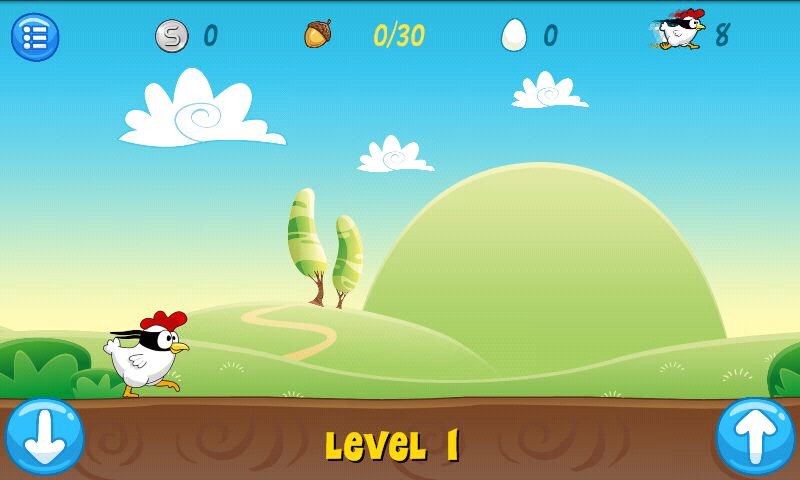 Ninja Chicken (Android) screenshot: Starting level 1