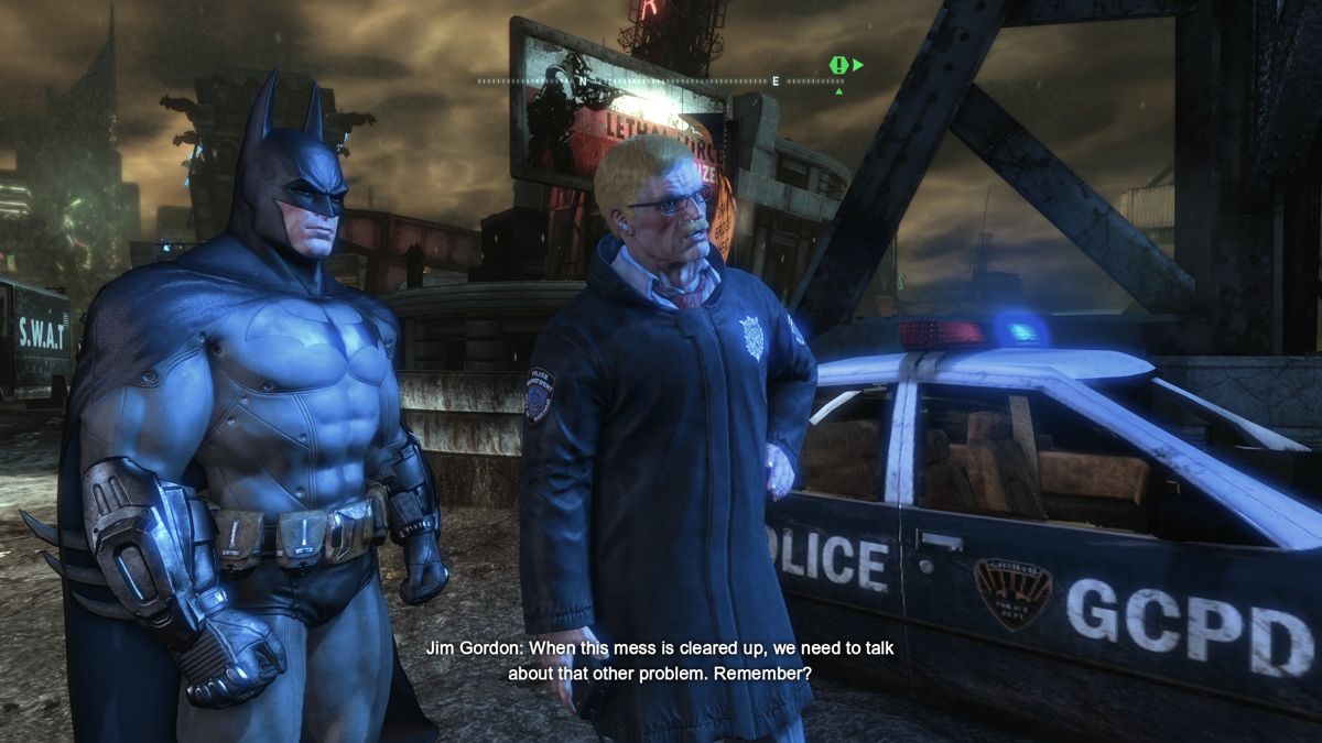 Batman: Arkham City - Harley Quinn's Revenge (Windows) screenshot: Some GCPD officers were captured by Harley Quinn. Guess who'll have to save them?