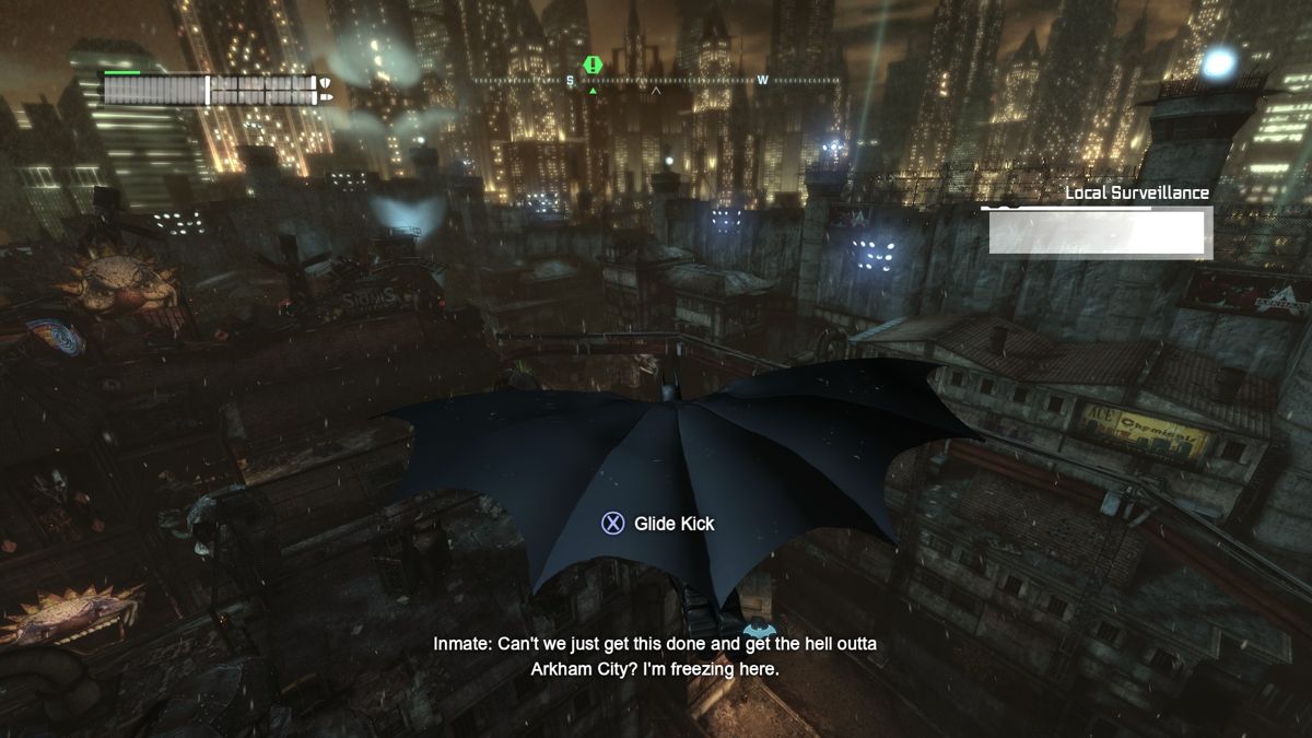 Batman: Arkham City - Harley Quinn's Revenge (Windows) screenshot: While flying around industrial zone, you'll sure notice some changes since the last visit.
