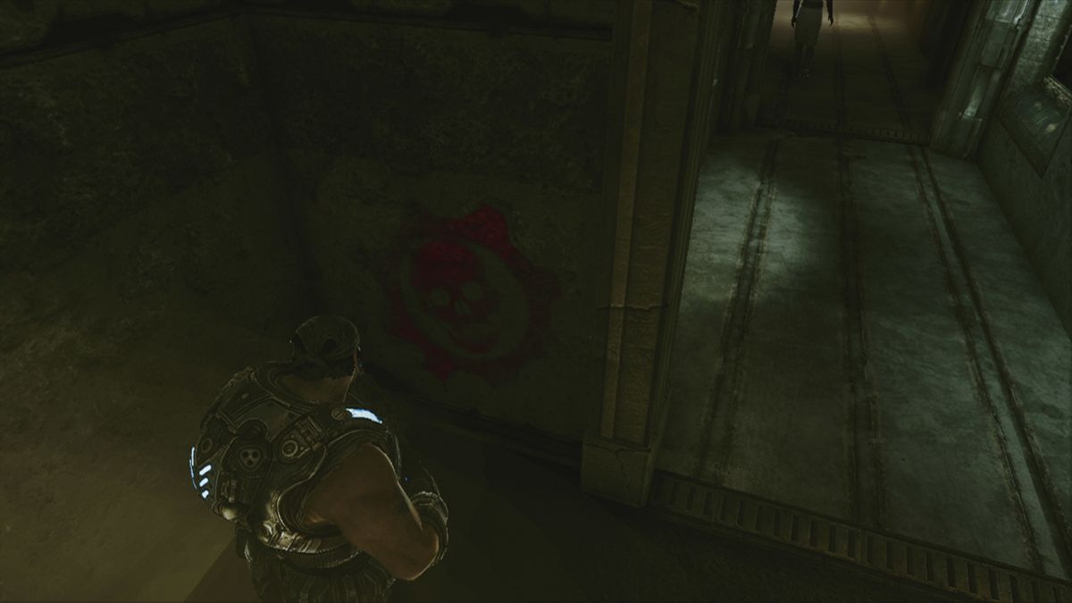 Gears of War 3 (Xbox 360) screenshot: When you see this COG sign, there is usually a tag nearby to collect