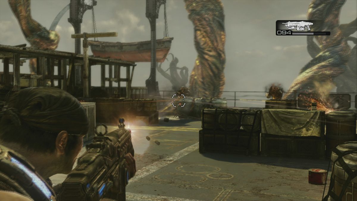 Gears of War 3 (Xbox 360) screenshot: Enemies also take cover, so be prepared for tough battles