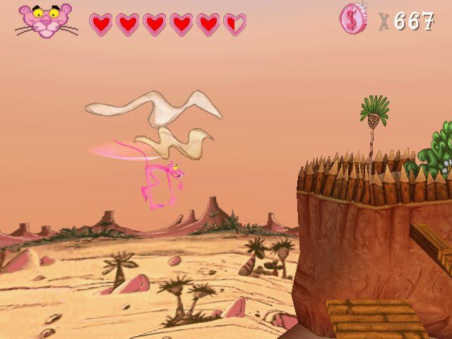Pink Panther: Pinkadelic Pursuit (Windows) screenshot: Double-jump can also be used to travel far distances