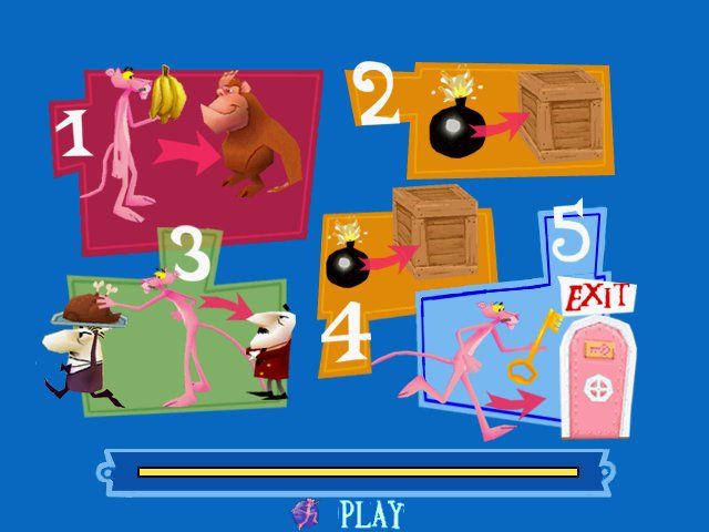 Pink Panther: Pinkadelic Pursuit (Windows) screenshot: Every platform level shows the objectives you have to achieve to get the key before playing
