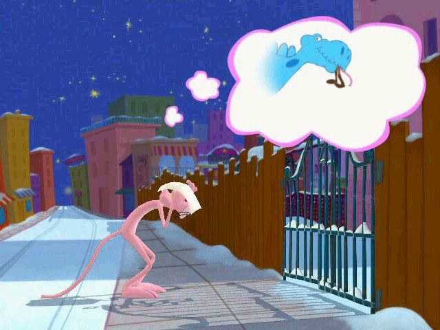 Pink Panther: Pinkadelic Pursuit (Windows) screenshot: Pink: And I guess that's the reason why he died so young ;(