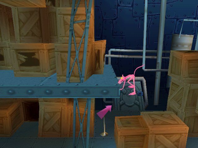 Pink Panther: Pinkadelic Pursuit (Windows) screenshot: Double-jump helps Pink reach higher height. It can be useful for high platform which can't be reached by normal jump