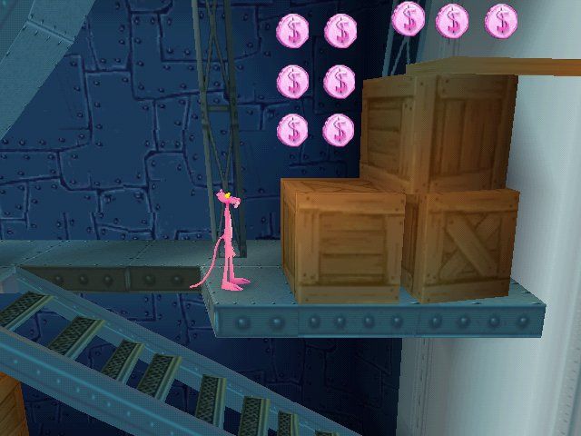 Pink Panther: Pinkadelic Pursuit (Windows) screenshot: Don't forget to collect coins. They will prove useful later